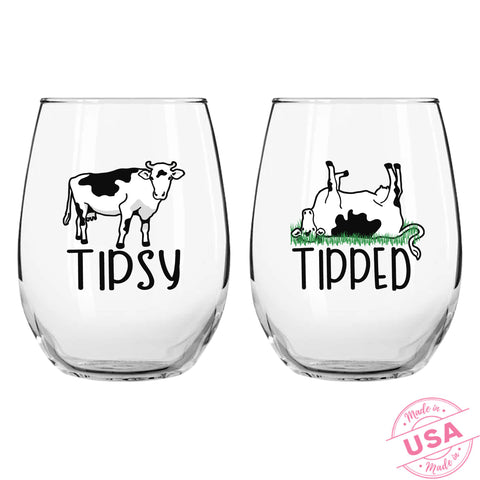 Tipsy and Tipped Stemless Wine Glasses - Set of 2