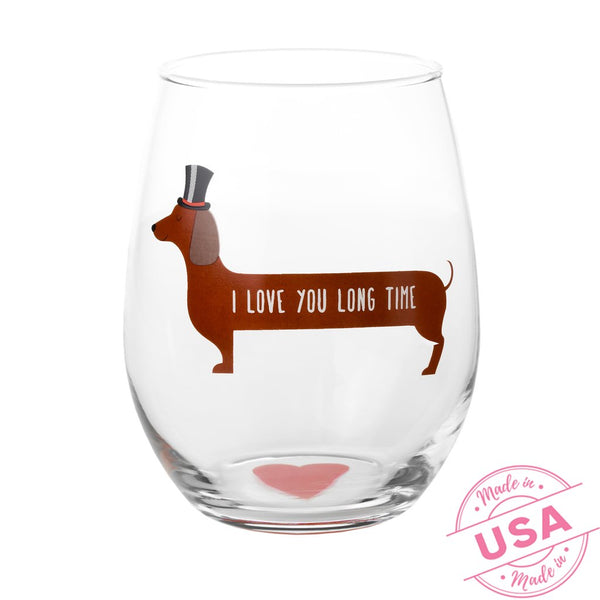 I Love You Long Time Dachshund Stemless Wine Glass