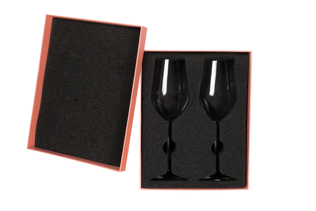 Set of 2 Wine Glasses with Brilliant Gold and Clear Crystal Filled Ste –  Drinking Divas