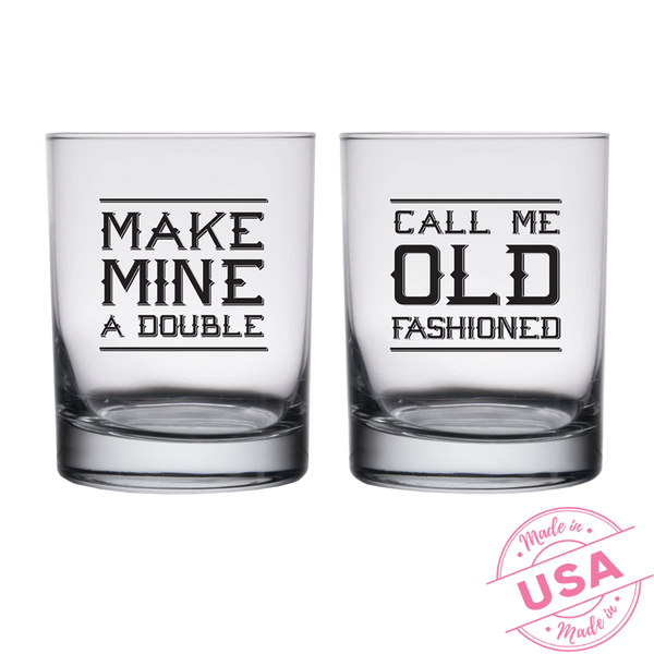 Call Me Old Fashioned & Make Mine a Double Highball Whiskey Glasses (Set of 2)