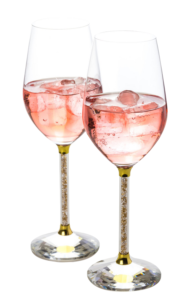 Set of 2 Wine Glasses with Brilliant Gold and Clear Crystal Filled Ste –  Drinking Divas